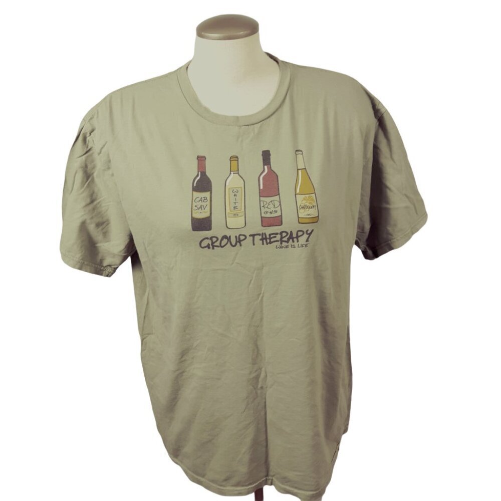 Wine Is Life Graphic T Shirt Womens XL Green Cotton Friends Novelty Funny Summer